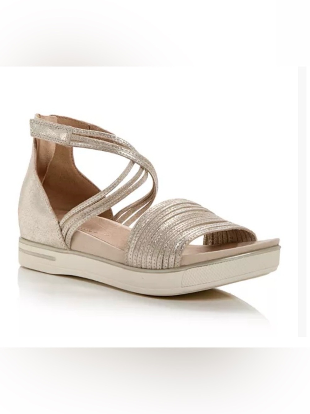 Eileen Fisher Shea Strappy Sandal Platinum Leather Wedge Platform Womens 7
